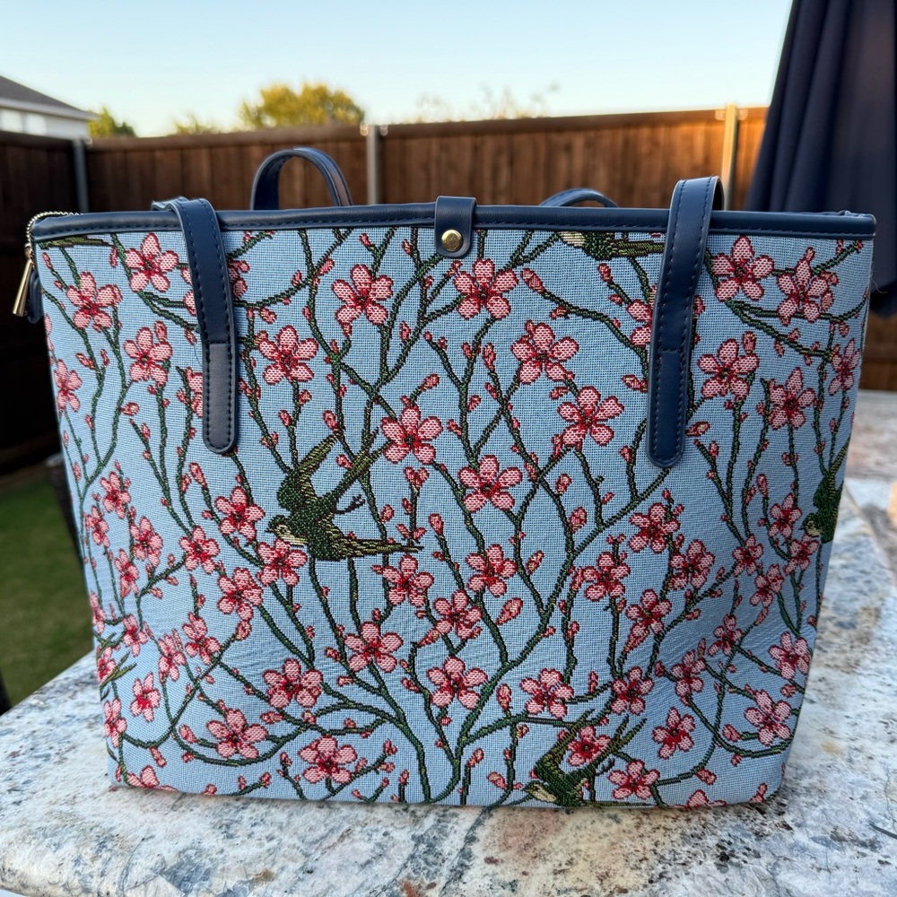 Cherry Blossom Blue Tote Bag